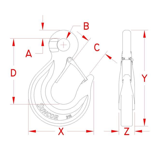 Stainless Steel Large Eye Slip Hook, Grade 316, Suncor - Image 2