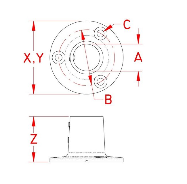 Suncor 90 Degree Round Rail Base - Stainless Steel Stanchion Base - Image 2