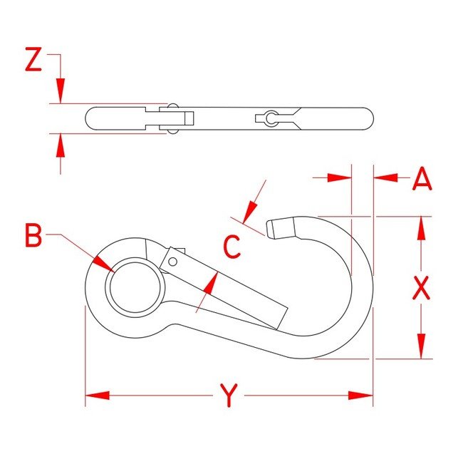 Grade 316 Stainless Steel Key Lock Spring Clip with Eye - Image 2
