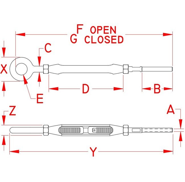 Stainless Steel Open Body Gate Eye & Hand Swage Turnbuckle for Cable 1/8"-3/16" - Image 2