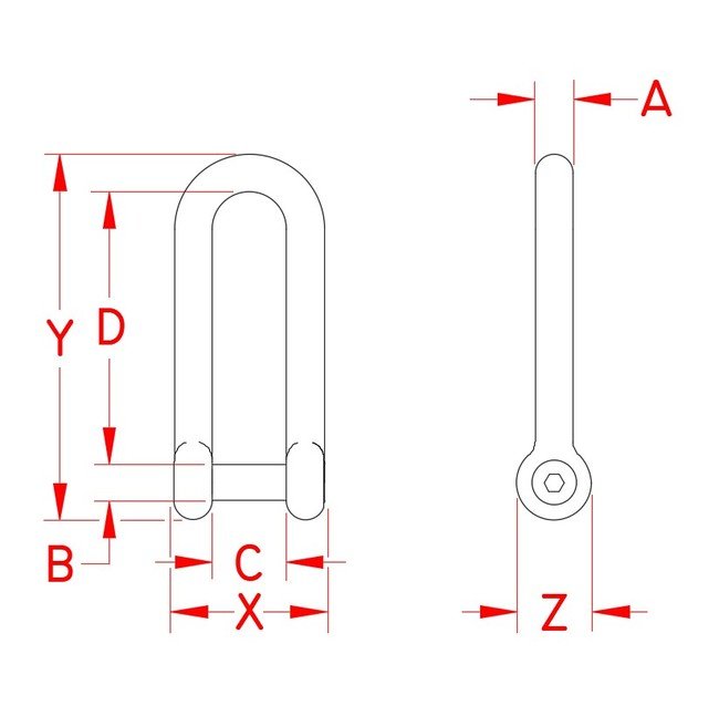 Grade 316 Stainless Steel Long D Shackle with No Snag Pin - Image 2