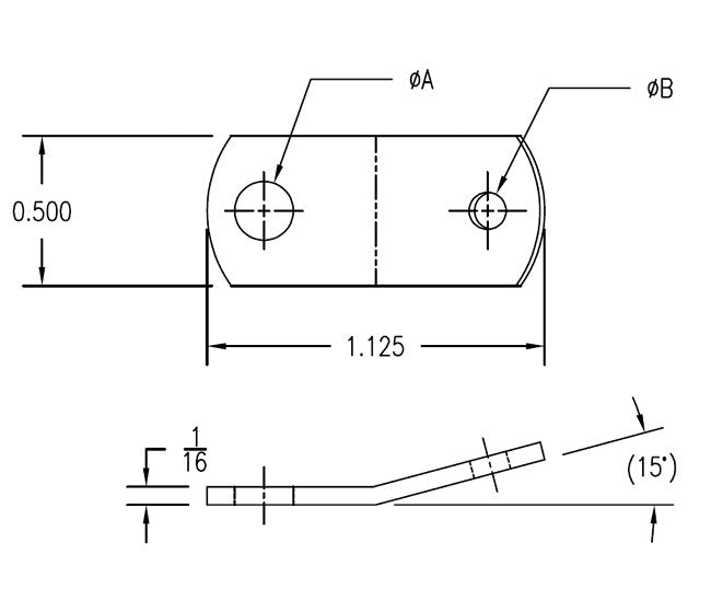 0.125 Inch (in) Pinhole (A) and 0.125 Inch (in) Cable Hole (B) Stainless Steel Rectangular Lanyard Tab - Image 2