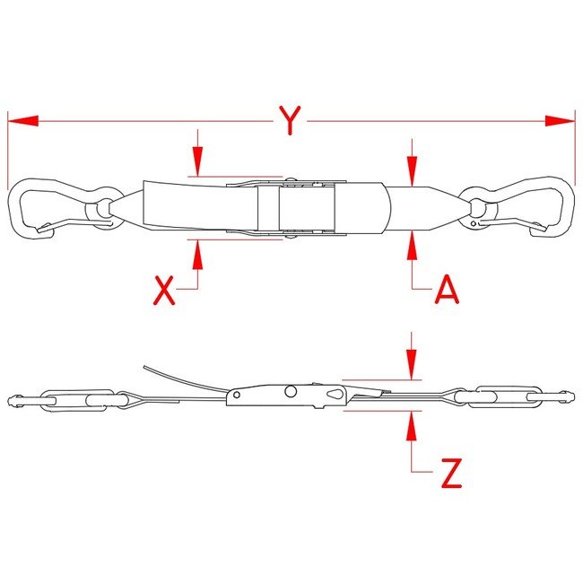 Stainless Steel Over-Center Ratchet Assembly with Nylon Webbing Clips - Image 2