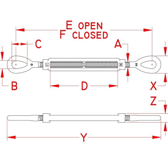 Grade 316 Stainless Steel Forged Eye and Eye Turnbuckle - Image 2