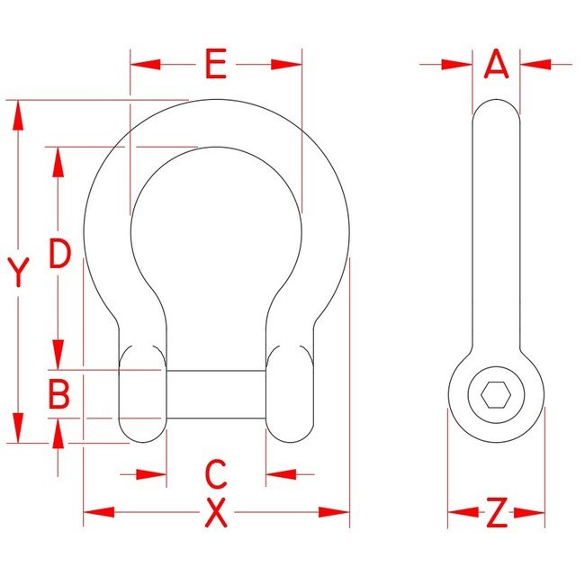 Grade 316 Stainless Steel Bow Shackle with No Snag Pin - Image 2