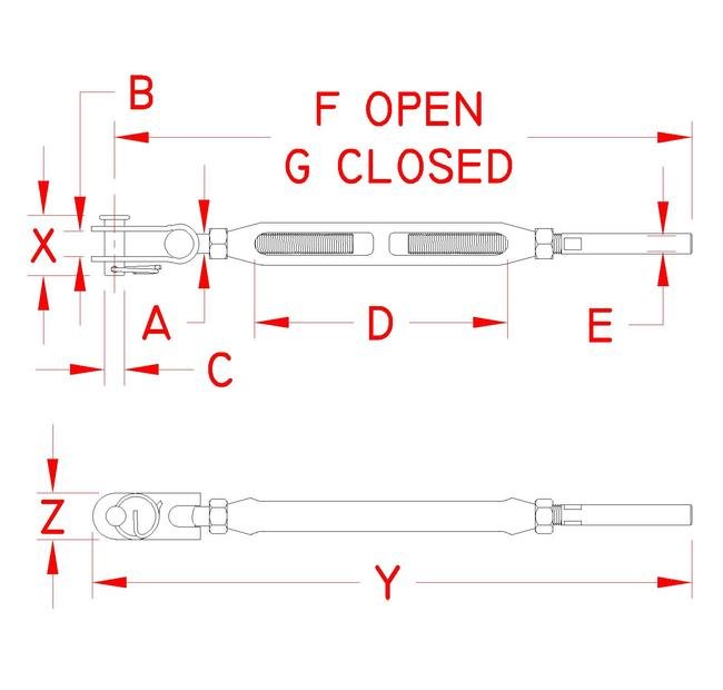 Suncor Open Body Chromed Bronze Stainless Steel Turnbuckle - Image 2