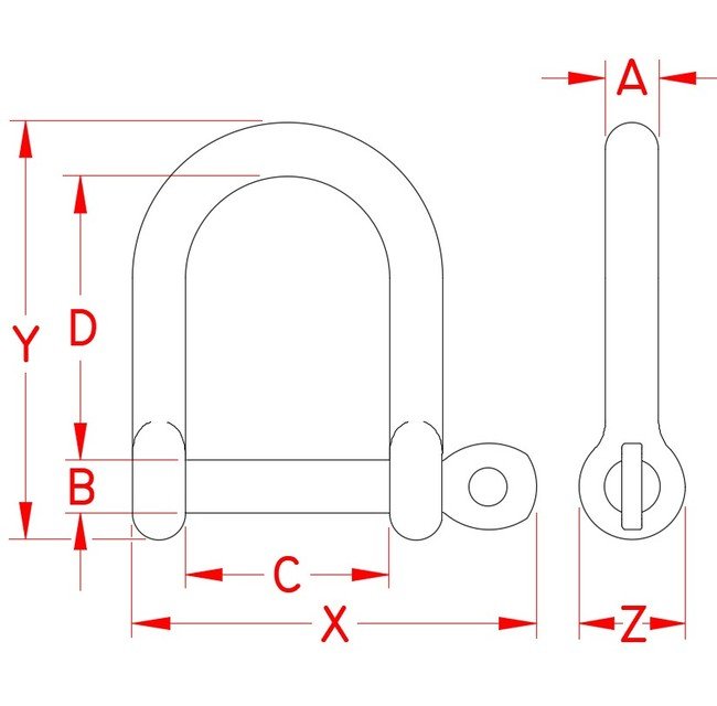 316 Stainless Steel Wide D Shackle with Screw Pin - 5/16" - Image 2
