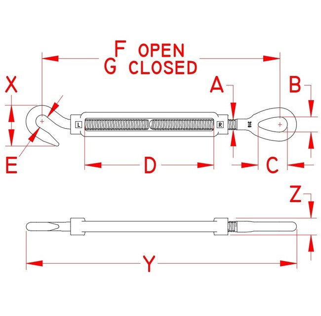 Grade 316 Stainless Steel Hook and Eye Turnbuckle - Image 2