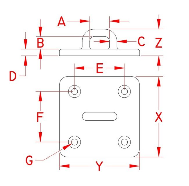 Heavy Duty Square Pad Eyes - 3 in, Stainless Steel, Grade 316 - Image 2
