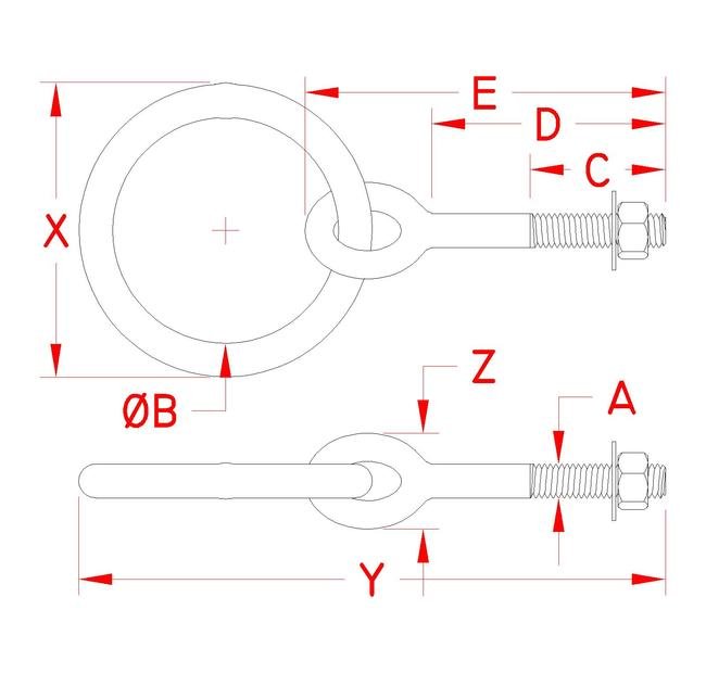 Suncor Plain Ring Bolt 316 Stainless Steel UNC Thread - Image 2