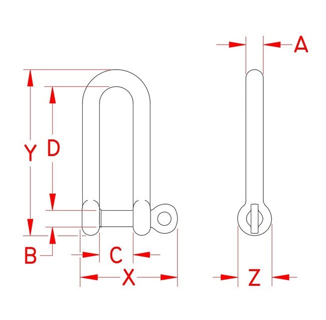 Stainless Steel Long D Shackle with Captive Pin - Marine Grade - Image 2