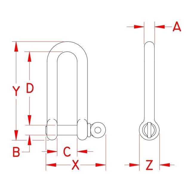 Stainless Steel Long D Shackle with Screw Pin - 316 Grade - Image 2