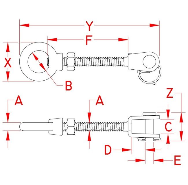 Suncor Grade 316 Stainless Steel Jaw Eye Bolt & Nut Set - Image 2