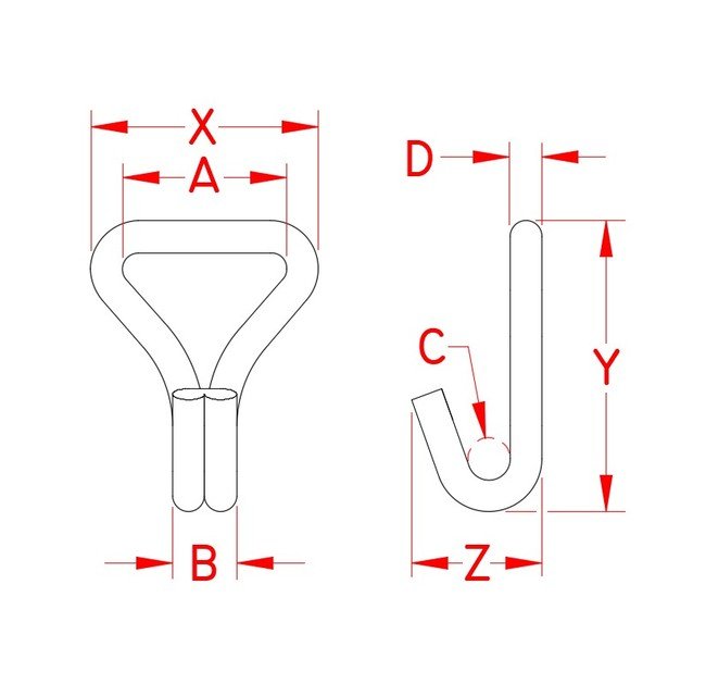 304 Stainless Steel Double 'J' Web Hook - 1500 lb WLL - Image 2