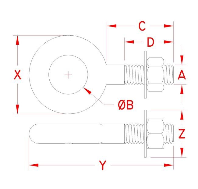 Suncor Metric Plain Eye Bolt M20 - 316-NM Stainless Steel - Image 2