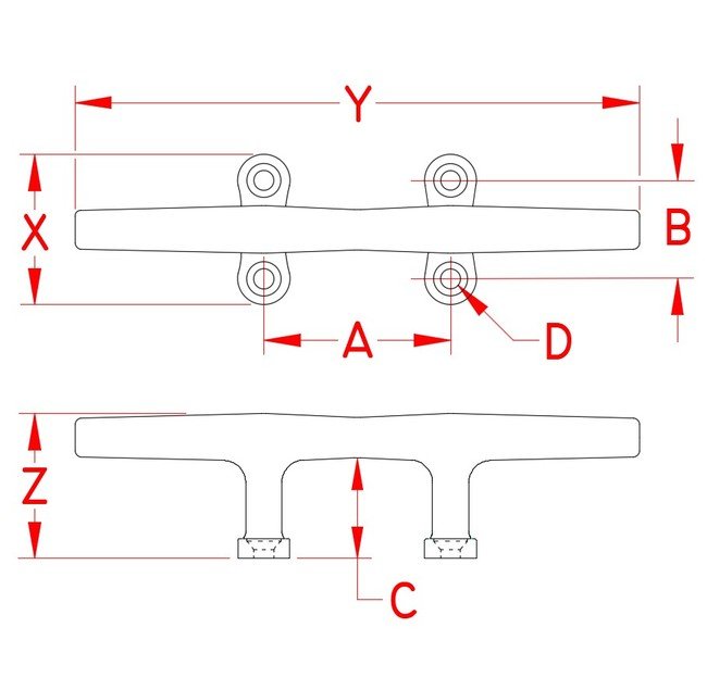 Suncor Blue Water Cleat - 316 Stainless Steel Marine Deck Hardware - Image 2