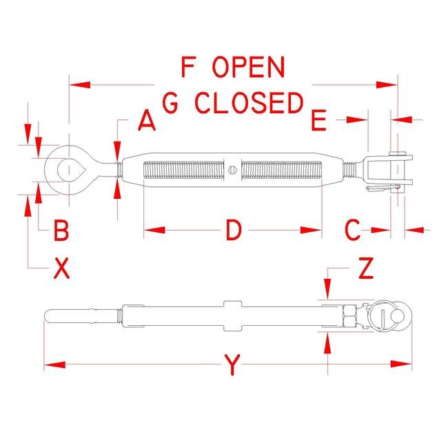 Grade 316 Stainless Steel Cast Jaw and Eye Turnbuckle - Image 2