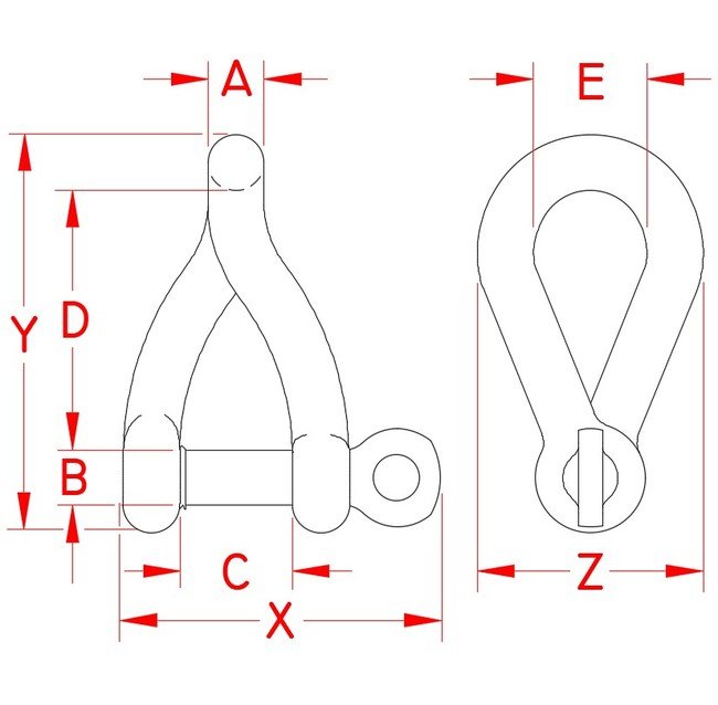 Suncor Twist Shackle with Captive Pin, Grade 316 Stainless Steel - Image 2