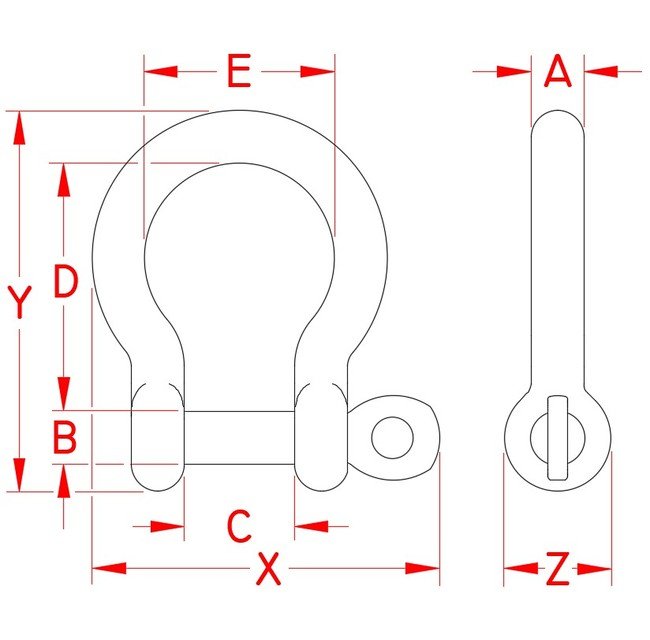 Grade 316 Stainless Steel Bow Shackle with Captive Pin - Image 2