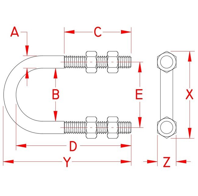304 Stainless Steel Long U-Bolt Kit with Nuts - Image 2