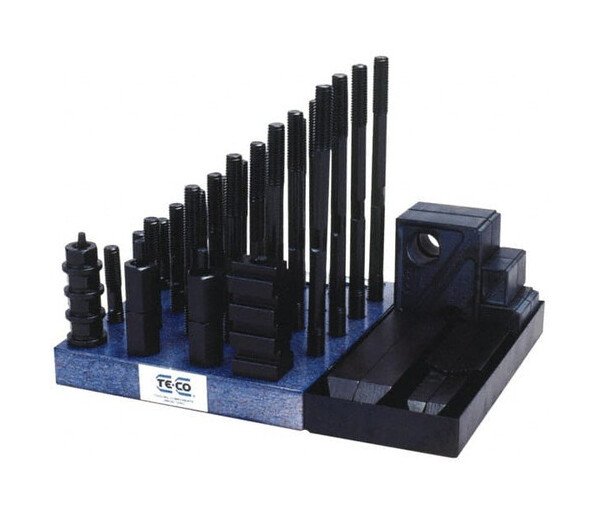 TE-CO 50-Piece Fixturing Step Block and Clamp Set - 9/16" Table T-Slot, 1/2-13 Stud Size - Image 1