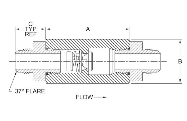 TF Style Flared Tubing Check Valve - 3/8" Line, 3.50 PSI Cracking Pressure - Image 2