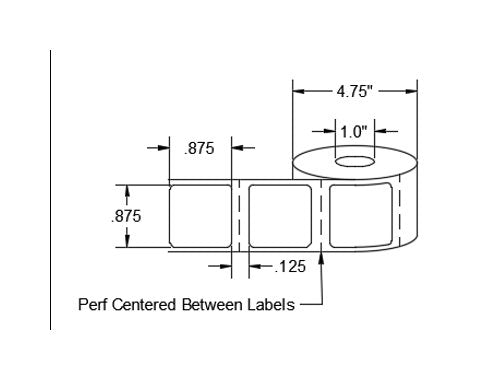 0.875 x 0.875 Inch Size White Opaque Liner Matte White Thermal Transfer Polyester Label - Image 3