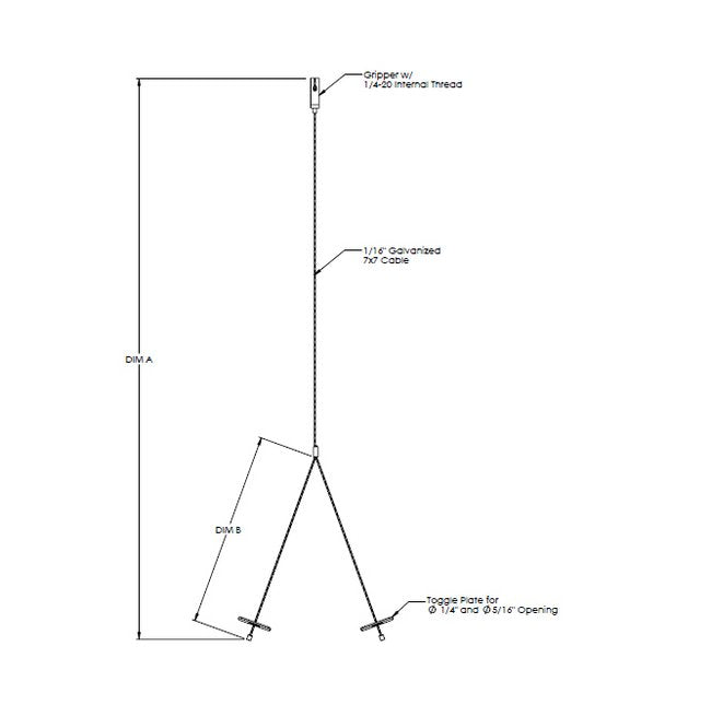 60-inch Y-Cable with 1/4-20 Gripper and Toggle - Industrial Cable System - Image 1