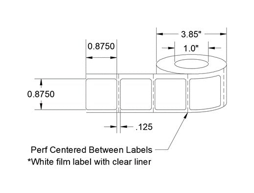 0.875 x 0.875 Inch Size Clear Liner White Thermal Transfer Polyester Label - Image 2