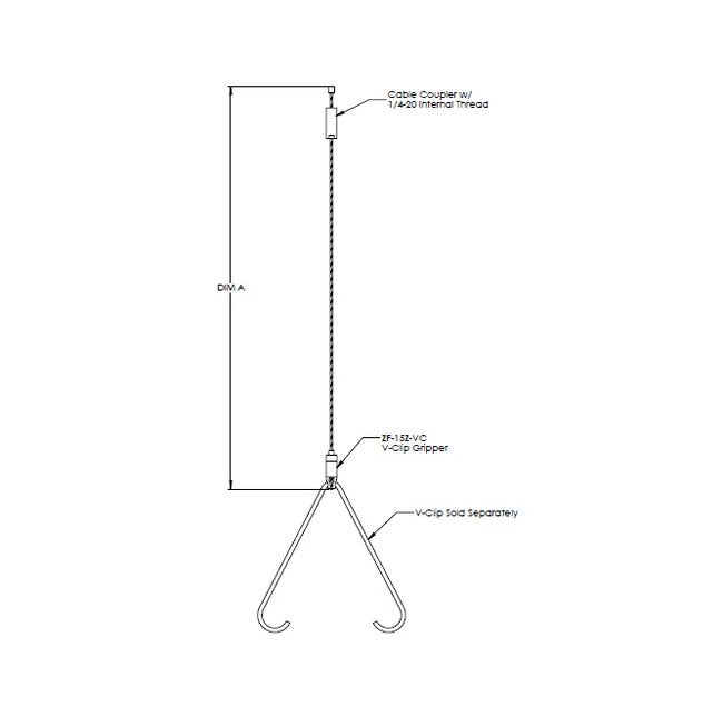 60 Inch Single Cable with Cable Coupler and V-Clip Gripper - Griplock® Industrial Cable Systems - Image 1