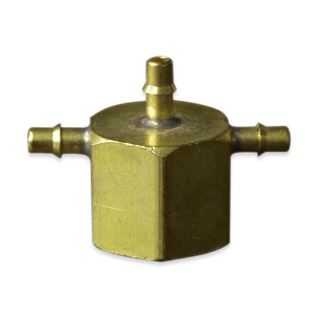 1/4in FNPT x 1/16in Brass Barbed Tee Adapter Fitting - Image 1