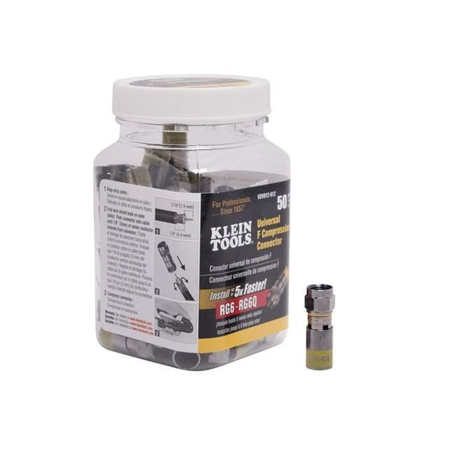 Klein F Coaxial Cable Connector - Pack of 50, RG6-R6Q, Compression, Brass - Image 3