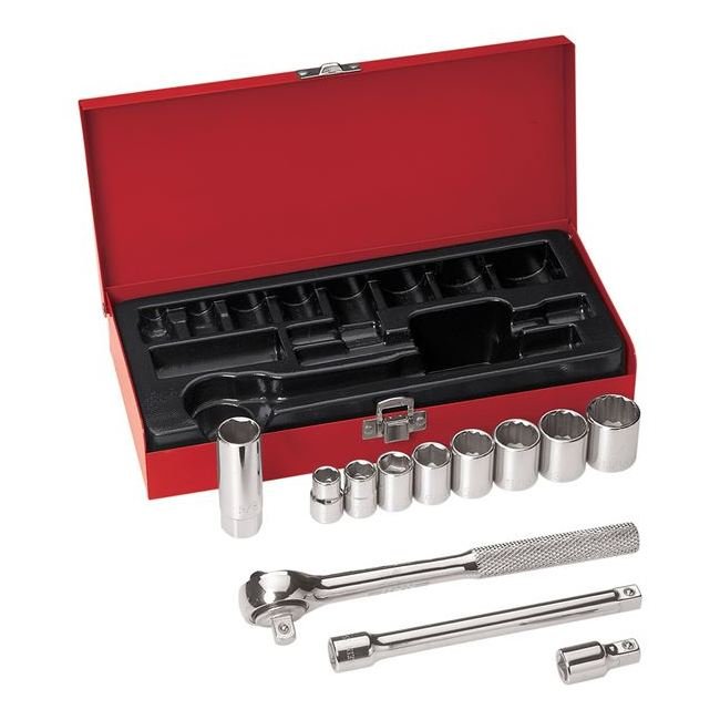 Klein® 12-Piece 6-Point and 12-Point Socket Set with Ratchet and Extensions - Image 1