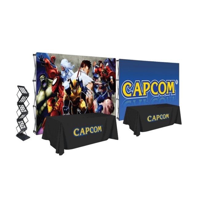 Custom Printed 20ft Trade Show Kit with Pop-Up Displays & Table Throw - Image 1