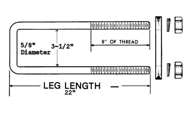 Grade 5 Steel Plain U-Bolts Kit - 22 Inch - Image 3