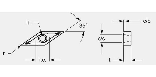 Diamond Negative Chipbreaker with ISO Hole, Thickness 0.204/0.211 in - Image 1