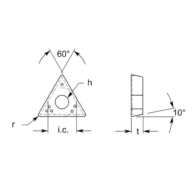 ISO Triangle Positive Cutting Inserts with Hole, Ultra-Met® - Image 1