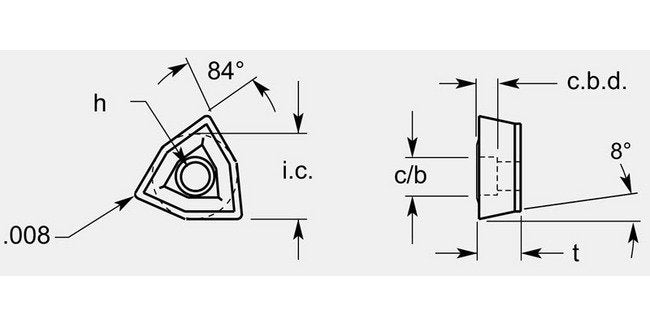 Trigon Positive Turning Blank with Hole and Counterbore, 0.163-0.167 in - Image 1
