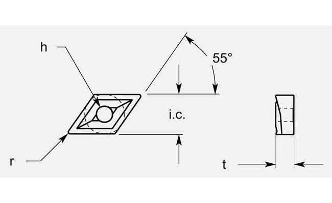 Diamond Negative GP1 Chipbreaker with Hole, Thickness 0.198/0.204 Inch - Image 1