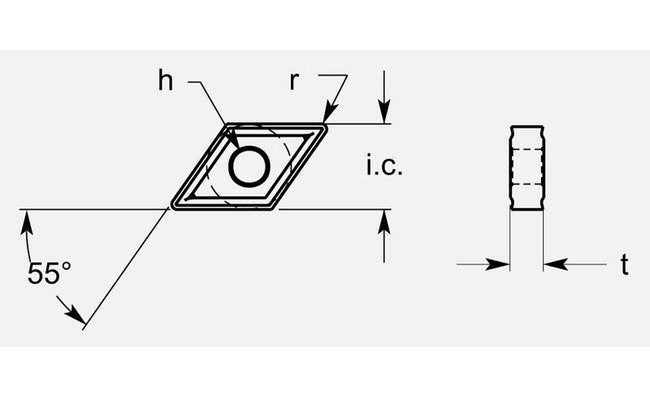 Diamond Negative General Purpose Chipbreaker with Hole, Radius 1/32 inch - Image 1