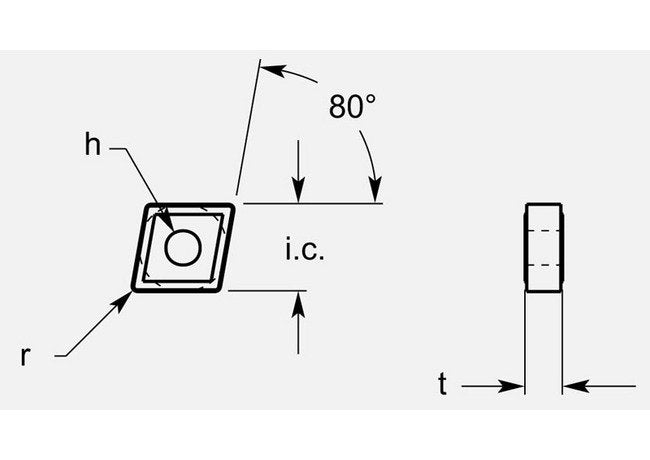 ISO Diamond Negative Turning Blank, Radius 1/32 in with Hole - Image 1