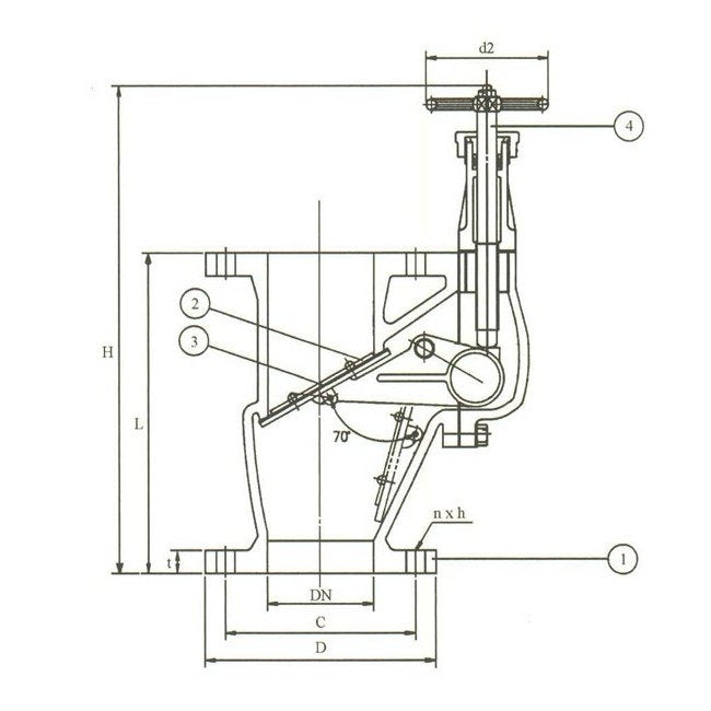 DIN PN10 Cast Steel Storm Vertical Pattern Valve - 150mm - Image 1