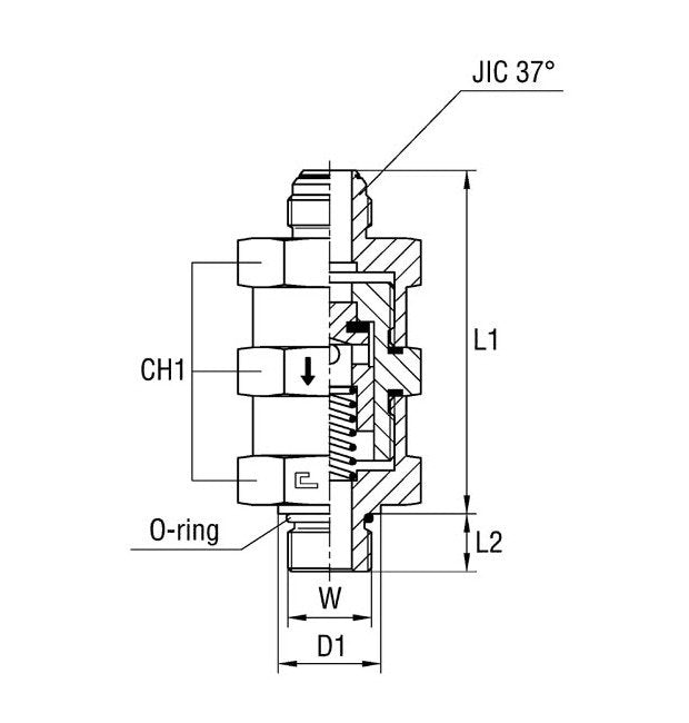 Hydraulic Check Valve with Male Stud & O-ring Thread - Stainless Steel, UNF/UN-2A - Image 1