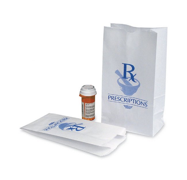 White Pharmacy Paper Bags, 5x2.5x10 Inches - Image 1