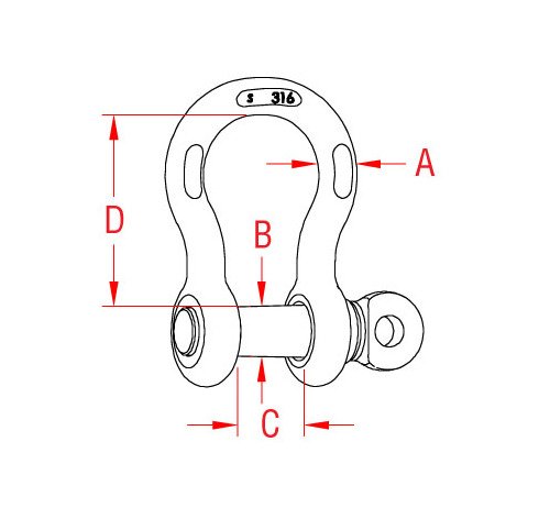 1/4" 316-NM Stainless Steel Anchor Shackle with Oversized Screw Pin - Image 2