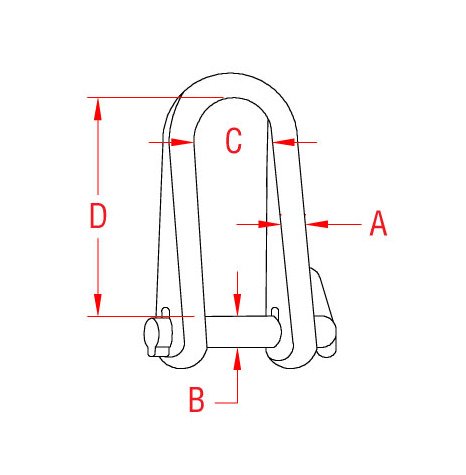 316 Stainless Steel Long Shackle with Key Pin, 3/16 inch - Image 2