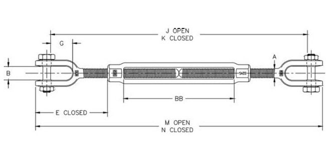 Galvanized Drop Forged Turnbuckles Jaw & Jaw - 1" x 24" - Image 2