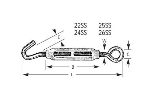 Aluminum Turnbuckles with Stainless Steel Hook/Eye Set - Image 1
