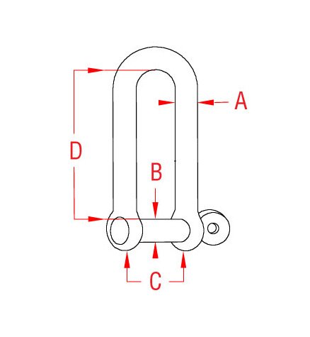 316 Stainless Steel Long D Shackle with Captive Pin 3/16" - Image 2