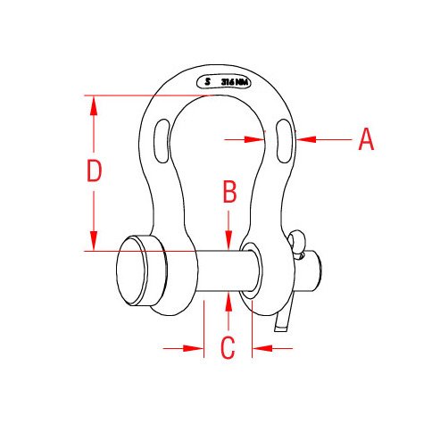 5/8" 316-NM Stainless Steel US Anchor Shackle with Oversized Round Pin - Image 2